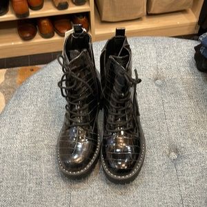 Black, croc stamped boots